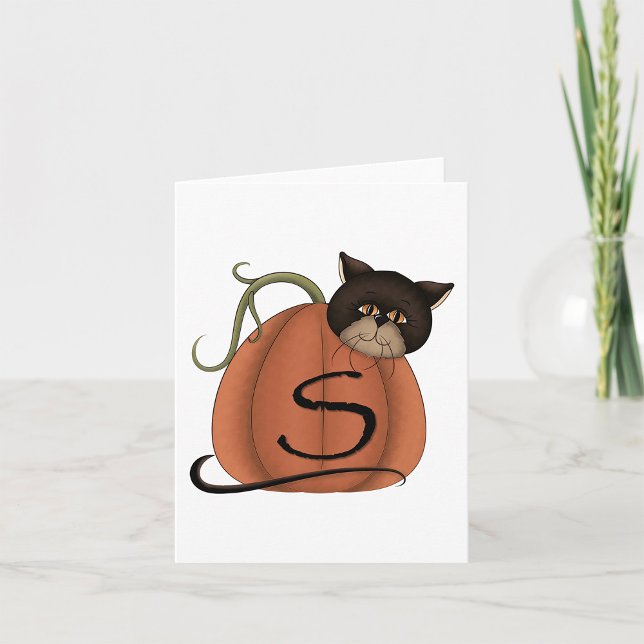 Cartão Abóbora de Carta S do Gato Preto no Halloween (Criador carregado)