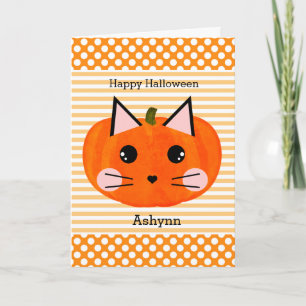 Cartão Abóbora de Gato de Halloween Personalizada