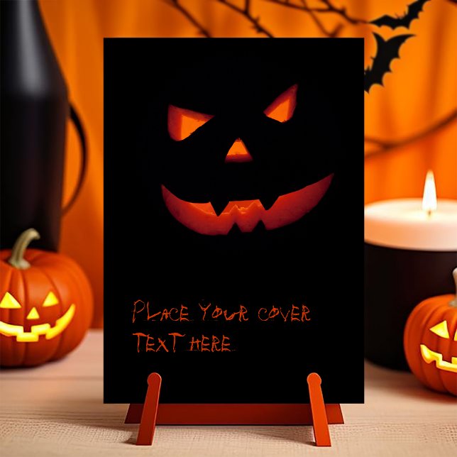 Cartão Abóbora de Halloween 001 (Customizable invitation with the image of a scary smiling halloween carved pumpkin. )