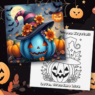 Cartão Abóbora de Halloween Azul & Pinte-me 