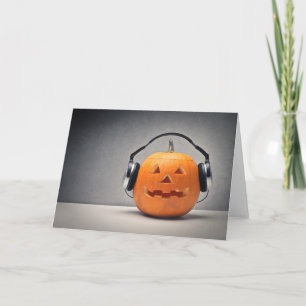 Cartão Abóbora De Halloween Com Fones de ouvido Para Mú