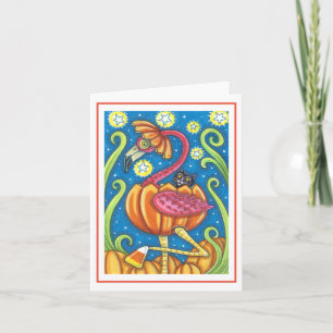 CARTÃO ABÓBORA DE HALLOWEEN FLAMINGO ROSA GATO PRETO EM B