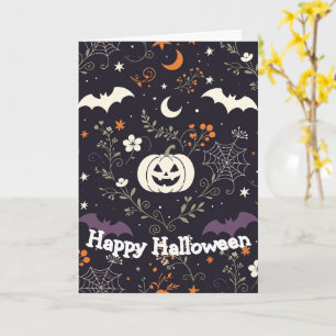 Cartão Abóbora de Halloween Floral Roxa