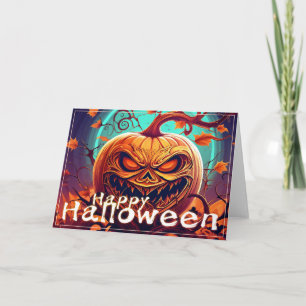 Cartão Abóbora de Halloween Galho Torcido Ornada