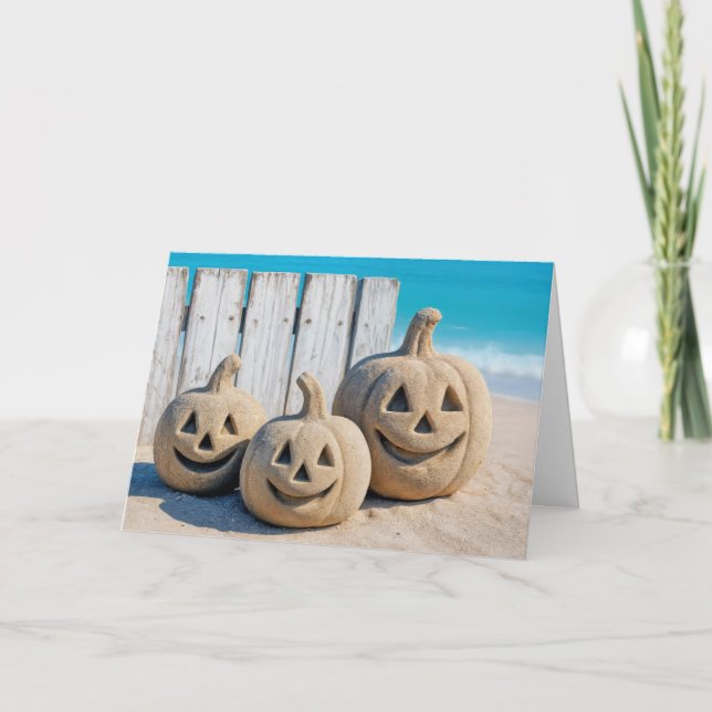 Cartão Abóbora de Halloween na Praia  (Frente)