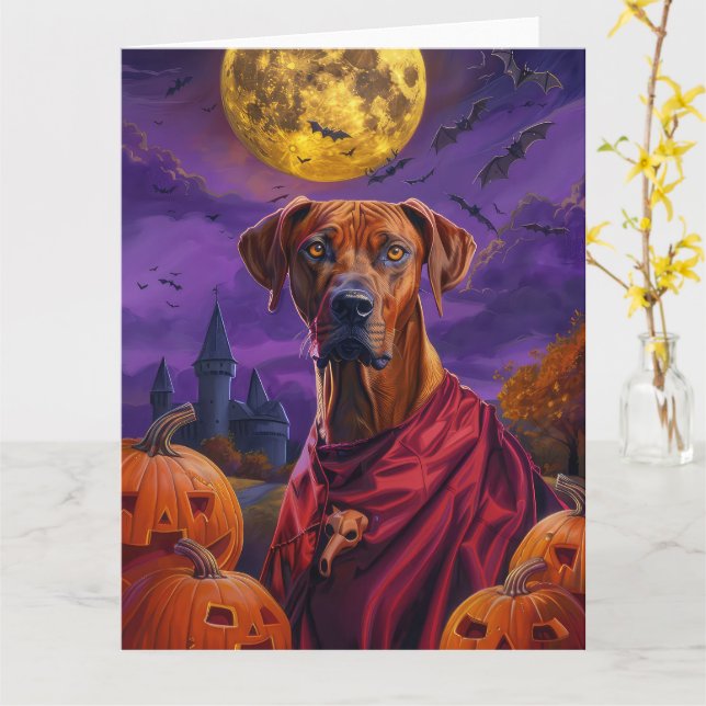 Cartão Abóbora de Vampiro do Rhodesian Ridgeback no Hallo (Flor Amarela)