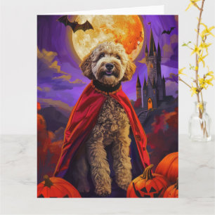 Cartão Abóbora de Vampiro Goldendoodle de Halloween Assus