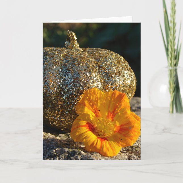 Cartão Abóbora Dourada e Flor Laranja (Frente)