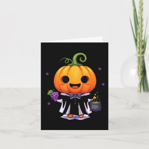 Cartão Abóbora Kawaii bruxa halloween doces ou travessura
