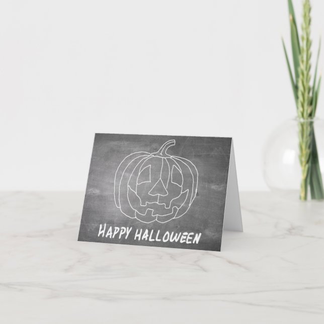 Cartão Abóbora para o Halloween 1 visual de quadro negro (Frente)