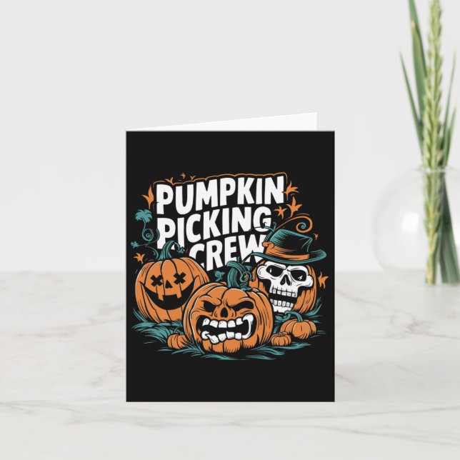 Cartão Abóbora Pegando Tripulação Engraçado Pumpkin Patch (Frente)