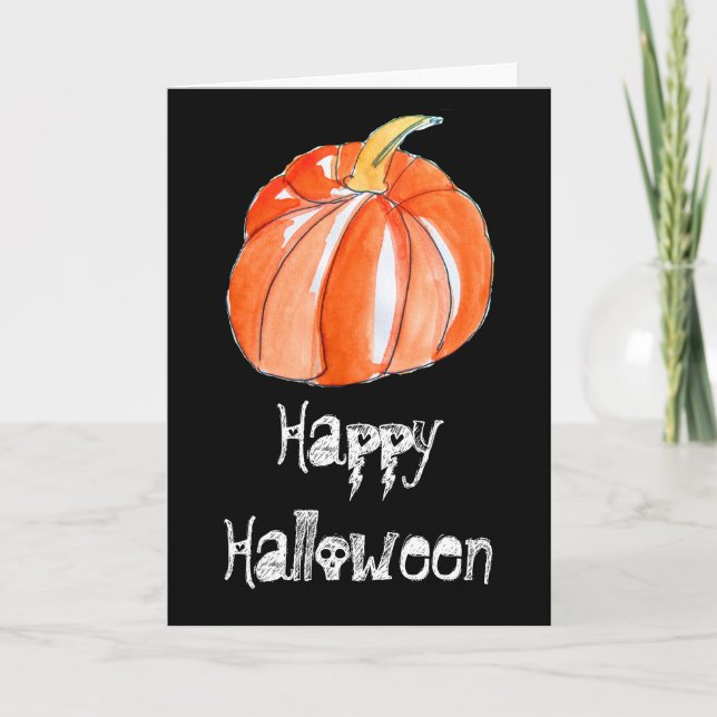 Cartão Abóbora preta e laranja tema de Halloween (Frente)