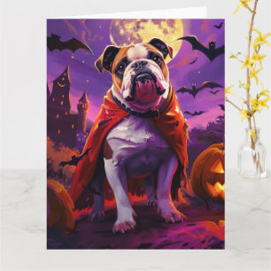 Cartão Abóbora Vampira Bulldog Assustadora de Halloween
