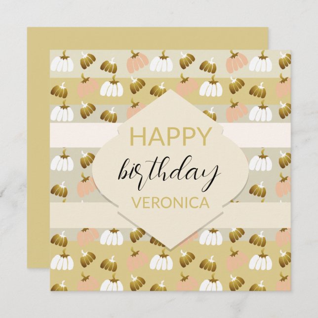 Cartão Abóboras Artísticas Modernas com Blush de Mostarda (Frente/Verso)