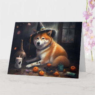 Cartão Abóboras de Halloween Assustadoras Shiba Inu