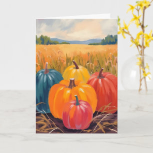 Cartão Abóboras de Outono   Arte em Aquarela de Paisagem 