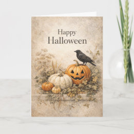 Cartão Abóboras Laranja Vintage Halloween