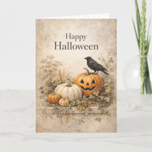 Cartão Abóboras Laranja Vintage Halloween
