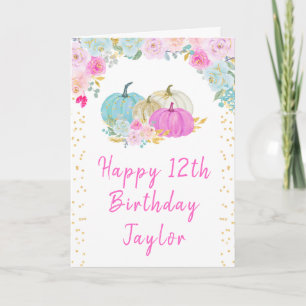 Cartão Abóboras Pastel Floral Feliz Aniversário