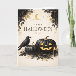 Cartão Abóboras Pretas Elegantes Halloween Gótico