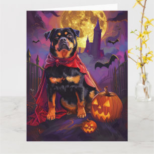 Cartão Abóboras Vampiras Assustadoras do Rottweiler do Ha