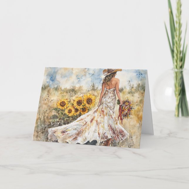 Cartão Abraçando-se para sempre com girassóis (Frente)