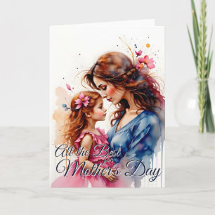 Cartão Abraço do Dia das Mães em Estilo Floral Aquarela