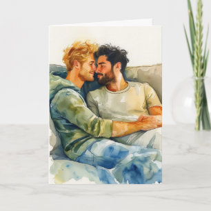 Cartão Abraço em Aquarela no Sofá Azul