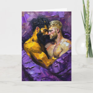 Cartão Abraço Roxo: Retrato de Óleo Expressionista