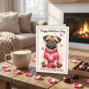 Cartão Abraços e Beijos de Pug Dia dos Namorados Adorável