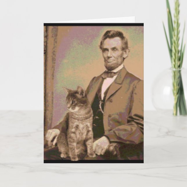 Cartão Abraham Lincoln e seu gato "Dixie" (Frente)