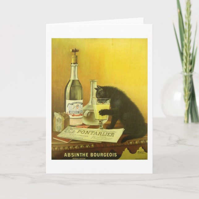 Cartão Absinthe Bourgeois e Cat Fine Poster vintage (Frente)