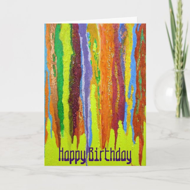 Cartão Abstract Art rainbow stripes Happy Birthday paint (Frente)