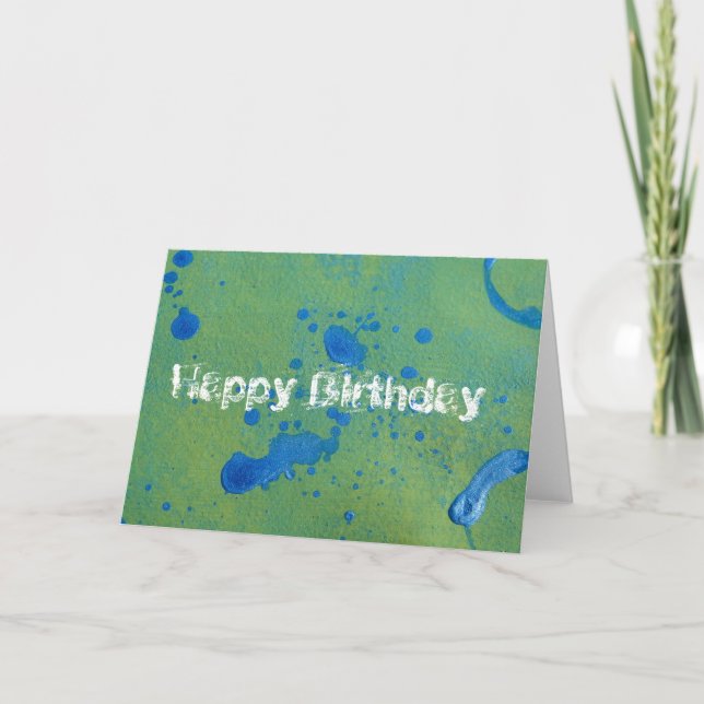 Cartão Abstract Blue and Green, Happy Birthday! (Frente)