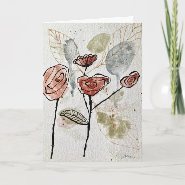 Cartão Abstract Floral Watercolordoodle Card (Frente)
