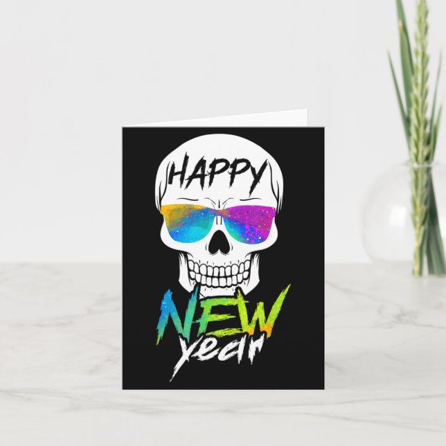 Cartão Abstract Happy New Skull Year  (Frente)