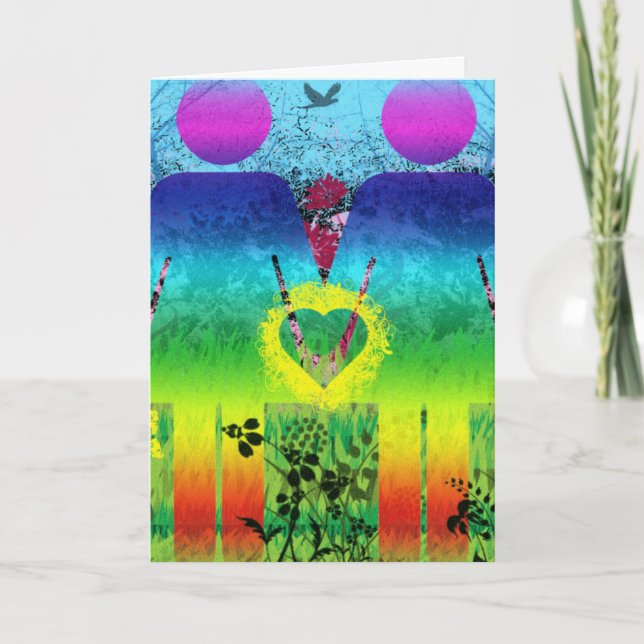 Cartão Abstract Rainbow Grunge Love Greeting Card (Frente)