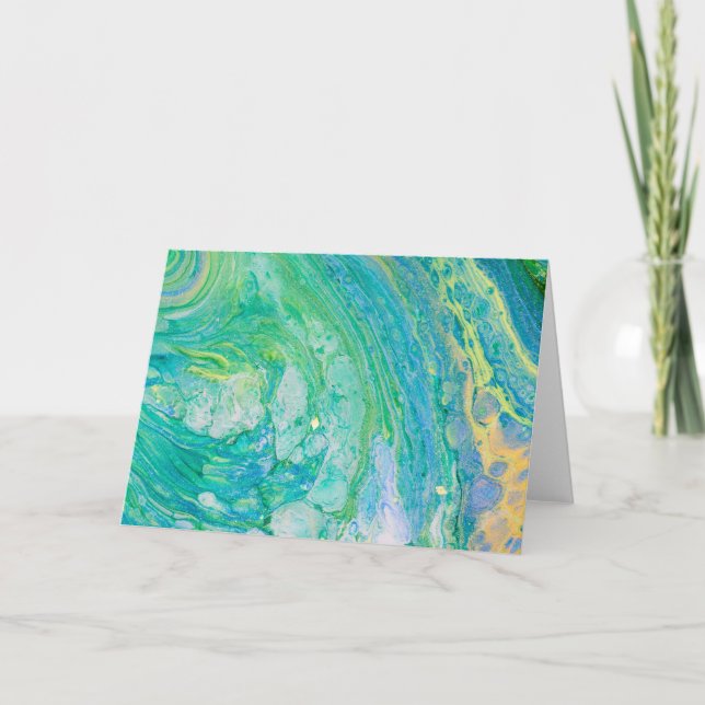 Cartão Abstrato acrílica verde azul - Arte líquida (Frente)