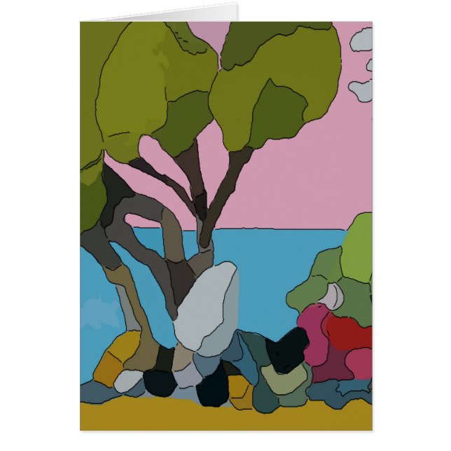 Cartão Abstrato Beach & Trees, verde azul (Frente)