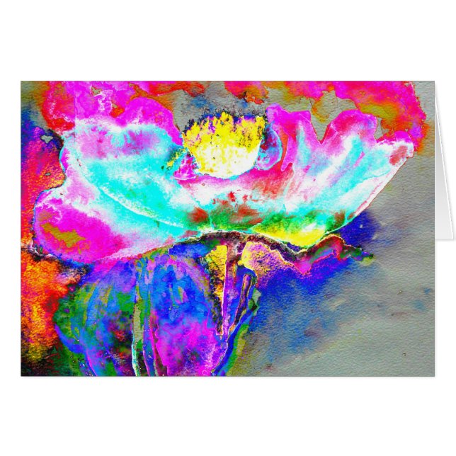 Cartão Abstrato cor-de-rosa Papoila, pintura floral com a (Frente Horizontal)