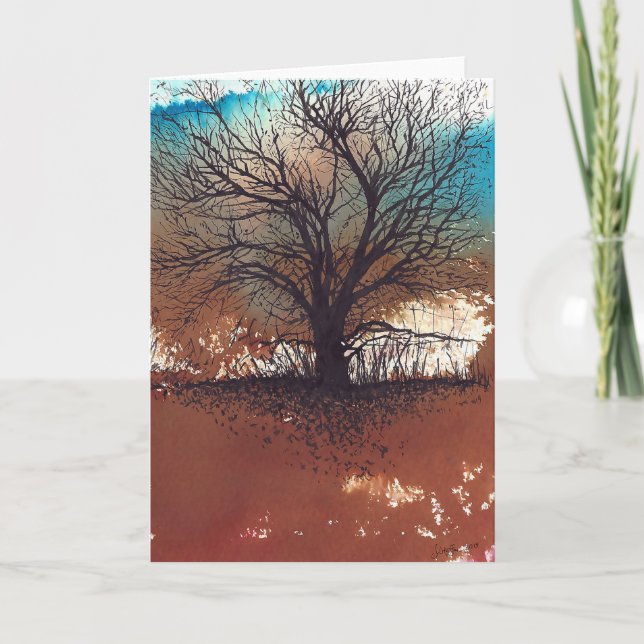 Cartão Abstrato de Árvore de Ink de Aquarela (Frente)