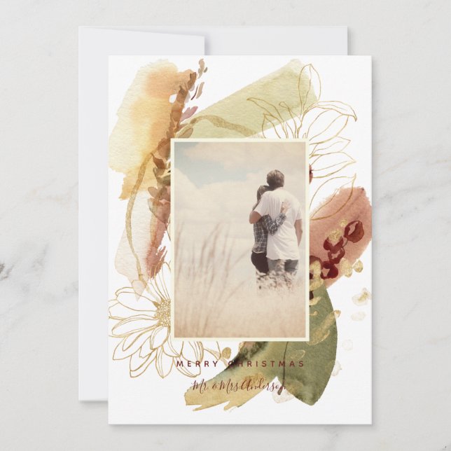 Cartão Abstrato Modern Floral Feliz Casal de Natal (Frente)