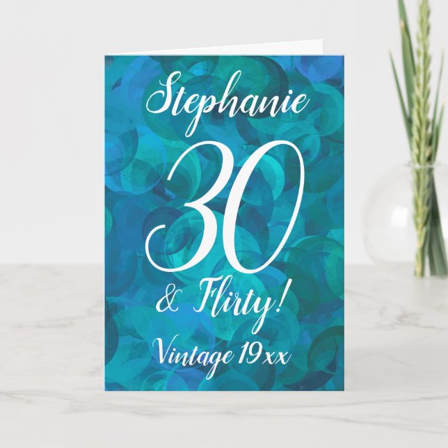 Cartão Abstrato Ocean Blue Teal 30 e Flirty Birthday (Frente)