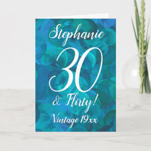 Cartão Abstrato Ocean Blue Teal 30 e Flirty Birthday