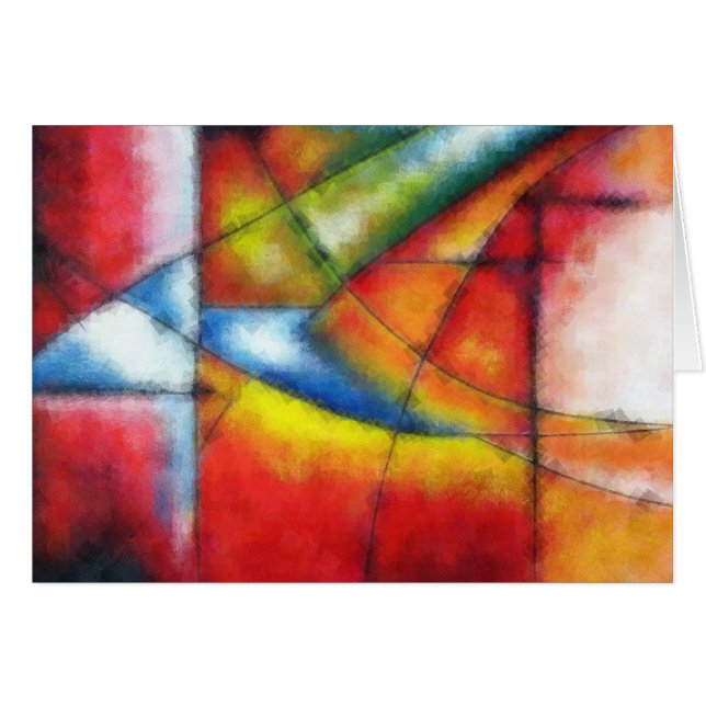 Cartão abstrato pintando vermelho amarelo azul (Frente Horizontal)