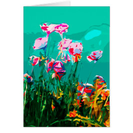 Cartão Abstrato Turquesa Floral púrpura, cor-de-rosa