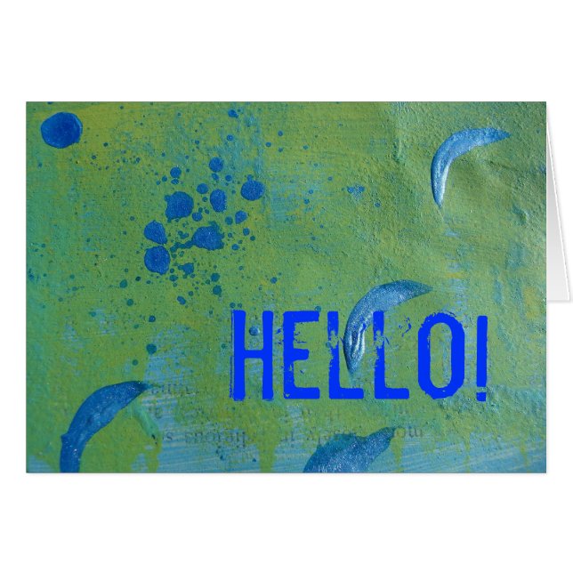 Cartão Abstrato Verde e Azul, Olá! (Frente Horizontal)