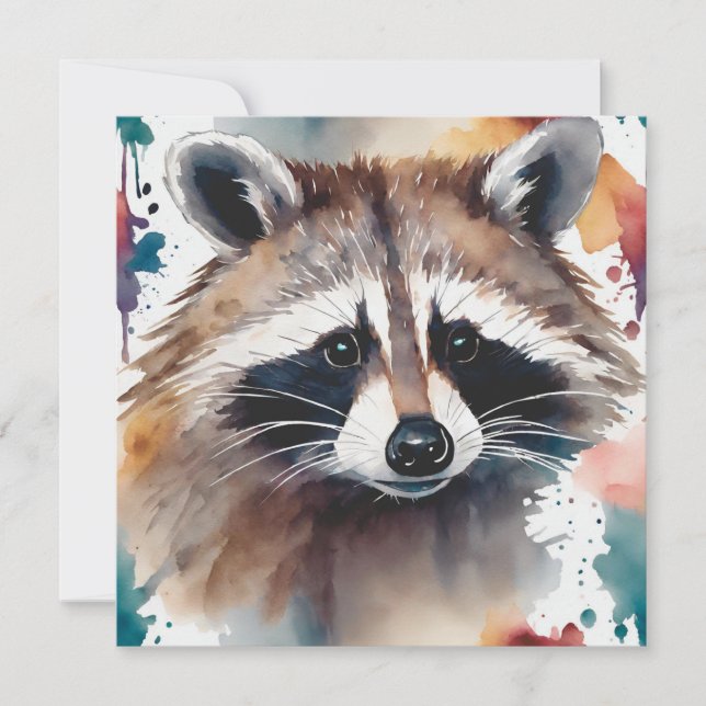 Cartão Abstrato Watercolor Raccoon Face (Frente)