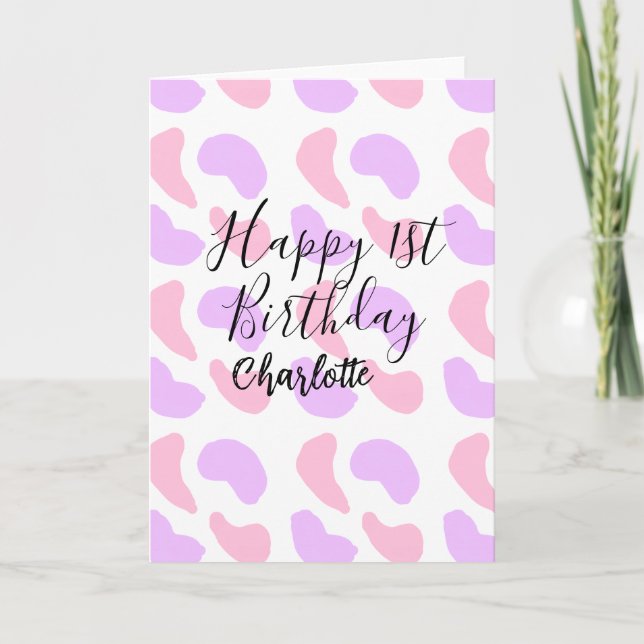 Cartão Abstratos roxos cor-de-rosa moldam primeiro aniver (Frente)