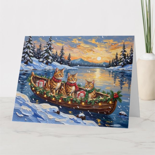 Cartão Abyssinian Cat Christmas Boat Holiday (Frente)